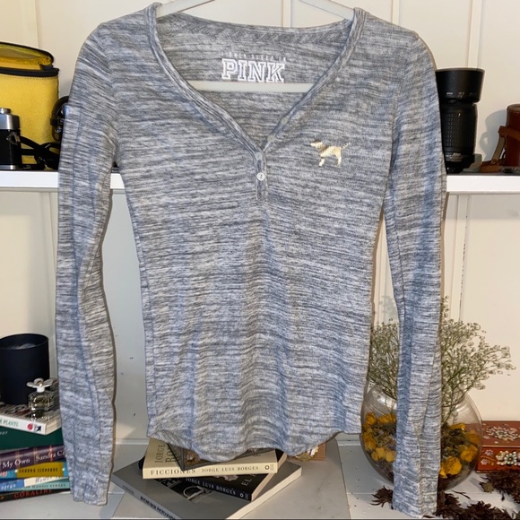 Gray long sleeve lounge shirt - Picture 3 of 6